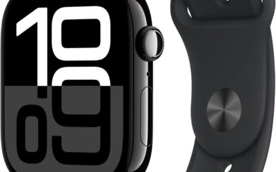 Apple Watch Series 10 (46 mm GPS) Montre connectée avec Boîtier en Aluminium Noir de Jais et Bracelet Sport Noir (M/L). Suivi de l’activité Physique, app ECG, écran Retina Toujours activé