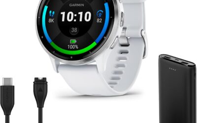 Garmin Venu 3 Montre intelligente GPS avec tracker d’activité et de santé, autonomie de 14 jours avec lunette en acier inoxydable argenté, boîtier en pierre blanche de 45 mm et bracelet en silicone