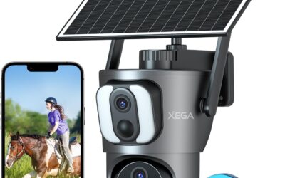 Xega 4G LTE Caméra Solaire【Double Objectif】 avec Carte Sim, 14400mAh Camera Extérieure sans Fil, Détection de Personne 2K HD inclinable 355°/100°, Autonome sans WiFi sur Batterie,Vision Nocturne,IP66